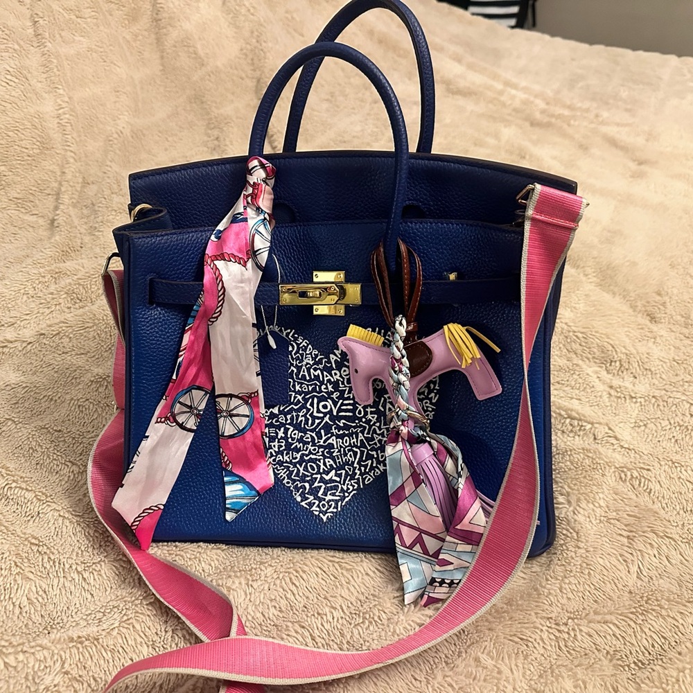 Luxury custom handbag, designer inspired, blue